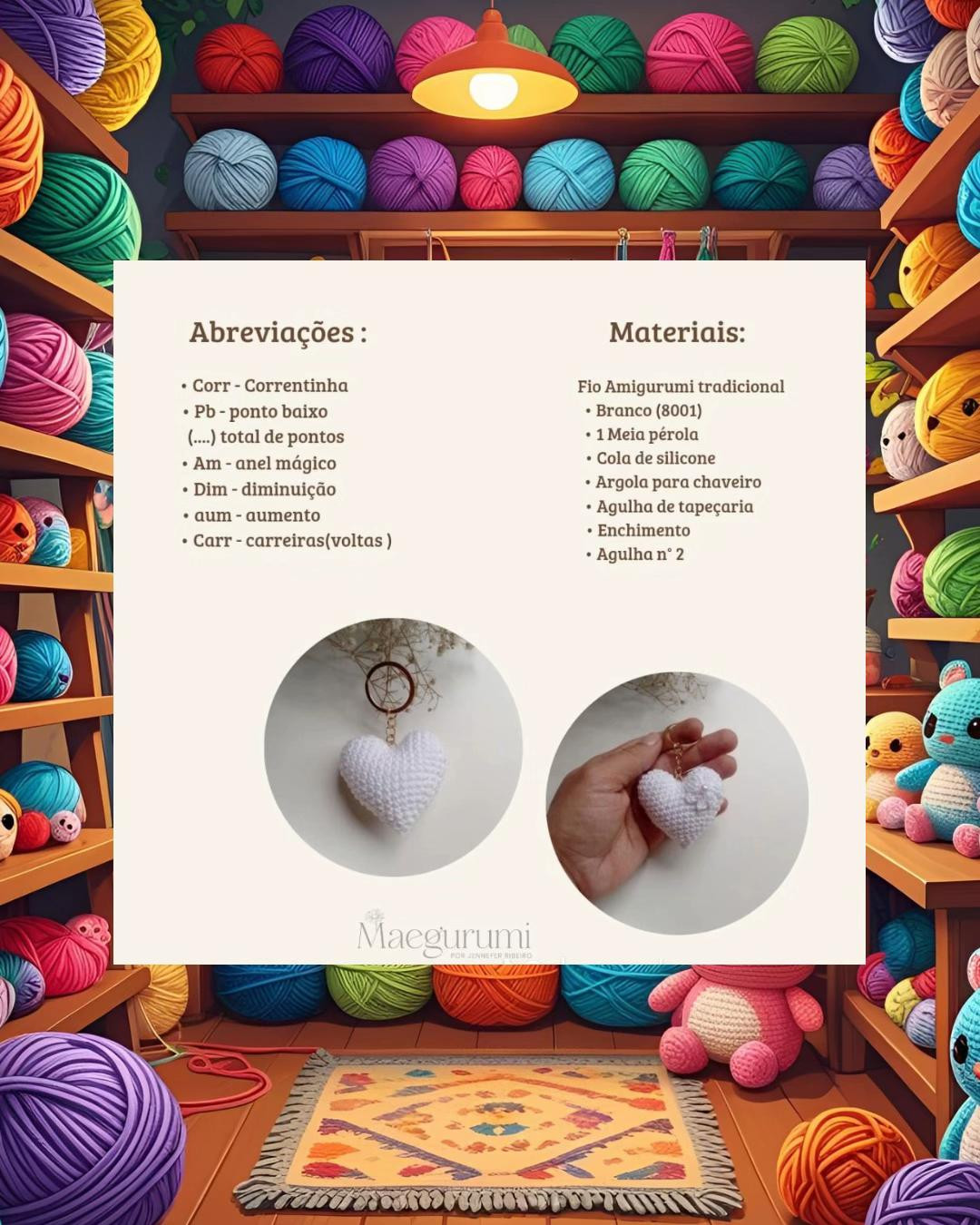 Receita gratuita para móc khóa hình trái tim bằng len
