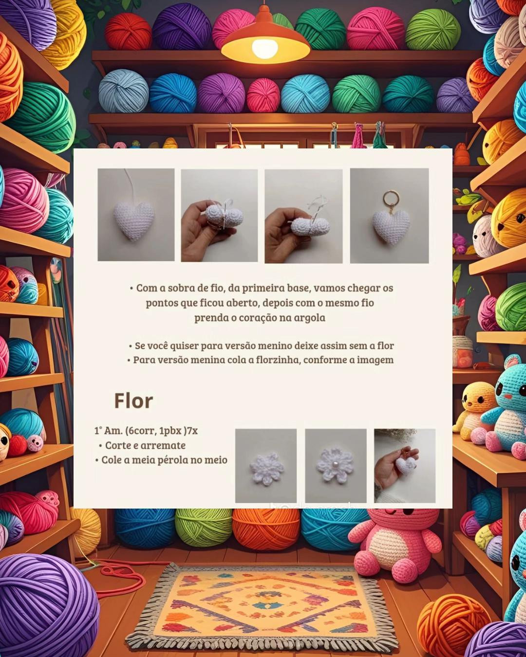 Receita gratuita para móc khóa hình trái tim bằng len