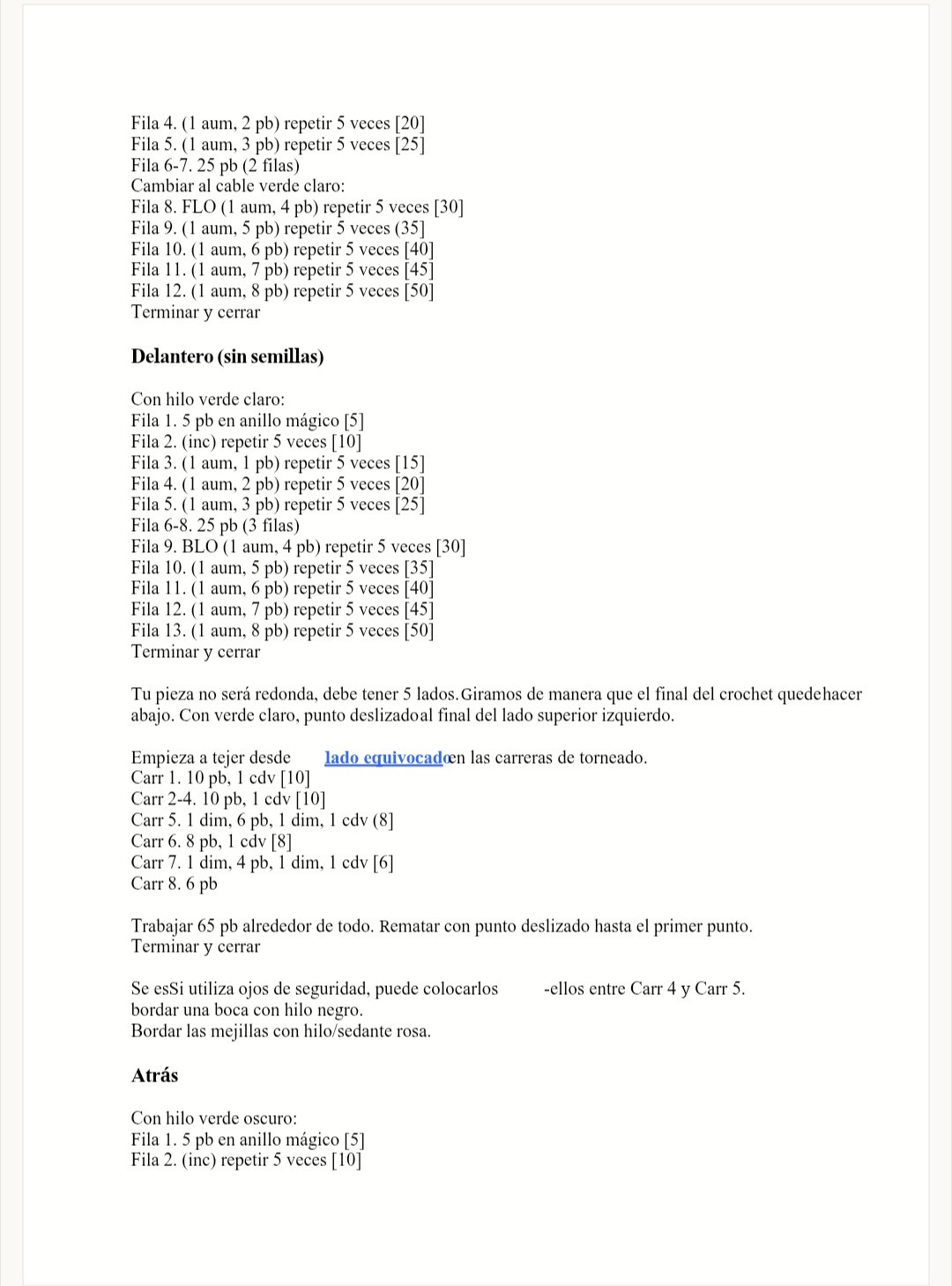 Receta de amigurumi de aguacate con fruta a crochet en PDF gratis