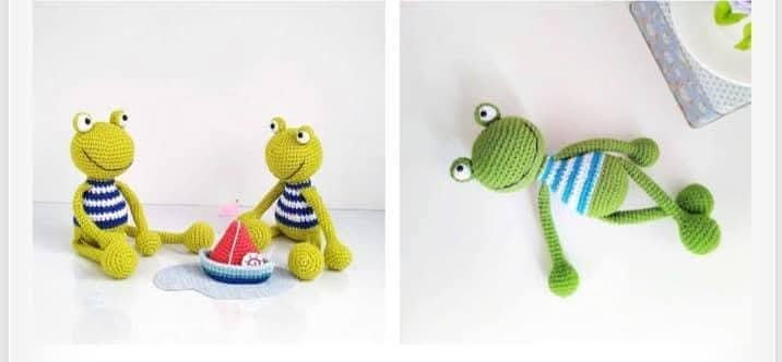 "Sapo de amigurumi con jersey de rayas: patrón detallado para tejedores"