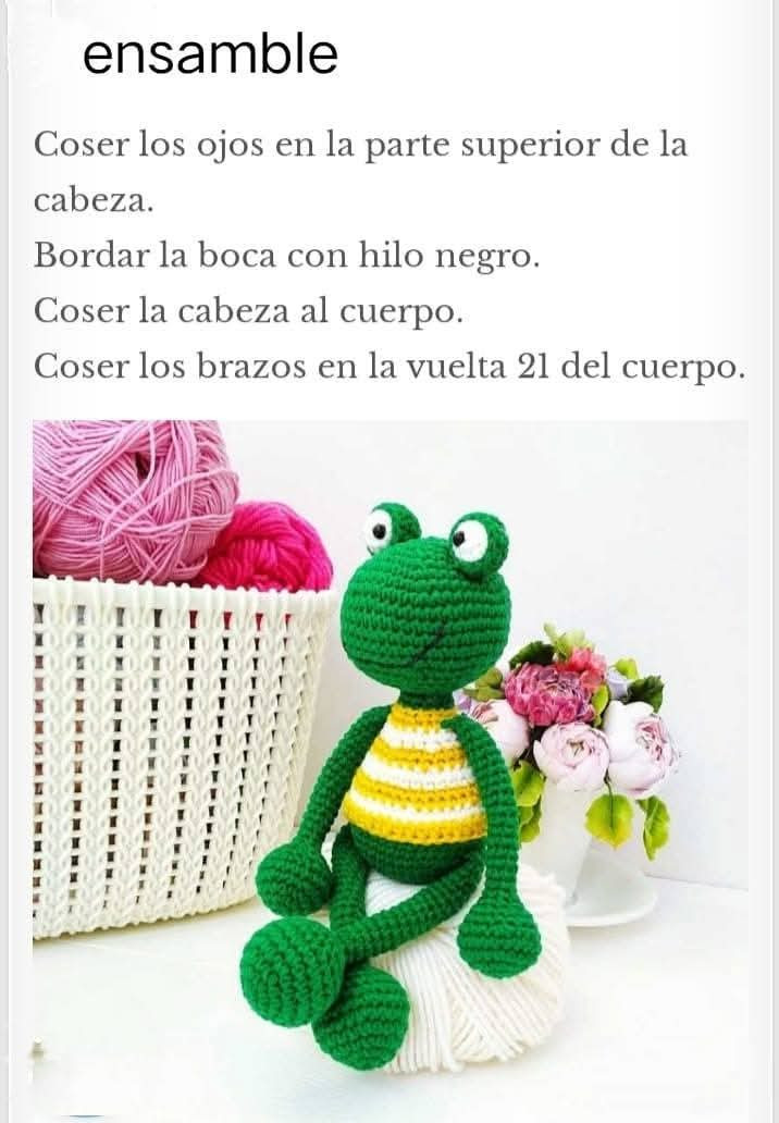 "Sapo de amigurumi con jersey de rayas: patrón detallado para tejedores"