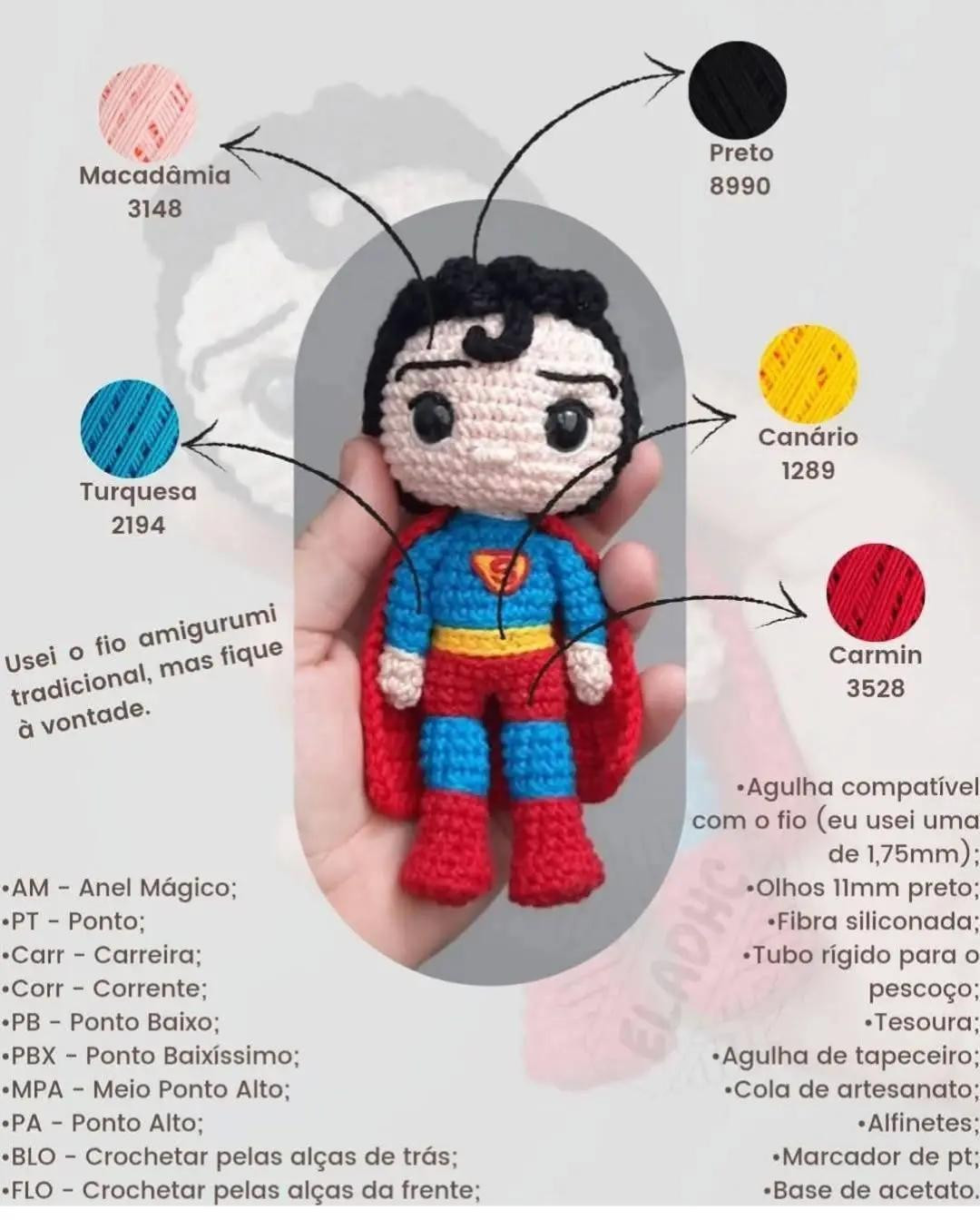 Superhomem em Amigurumi: Receita Gratuita Passo a Passo