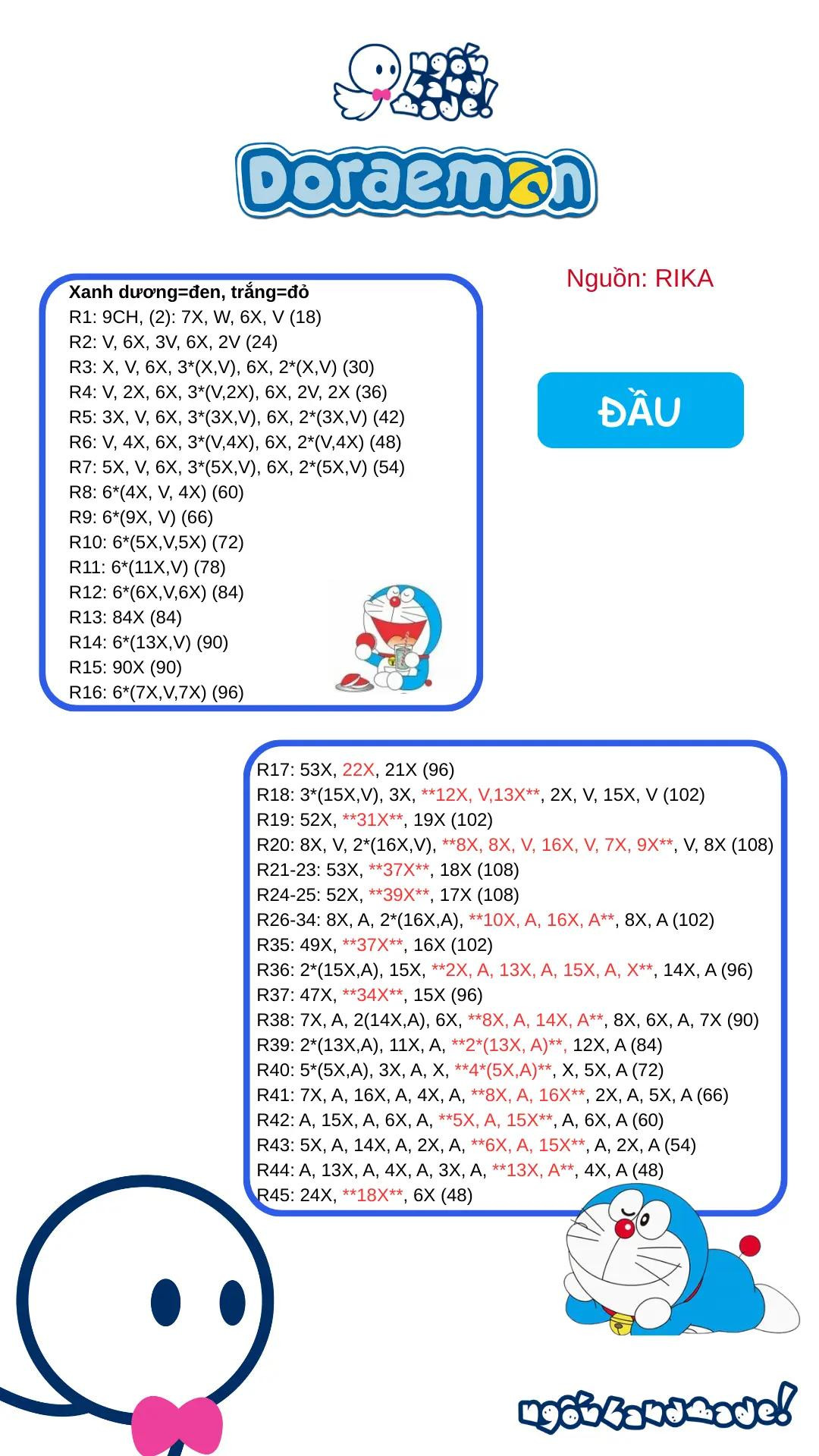 Tạo hình móc len chú mèo máy đáng yêu với biểu cảm vui tươi doraemon