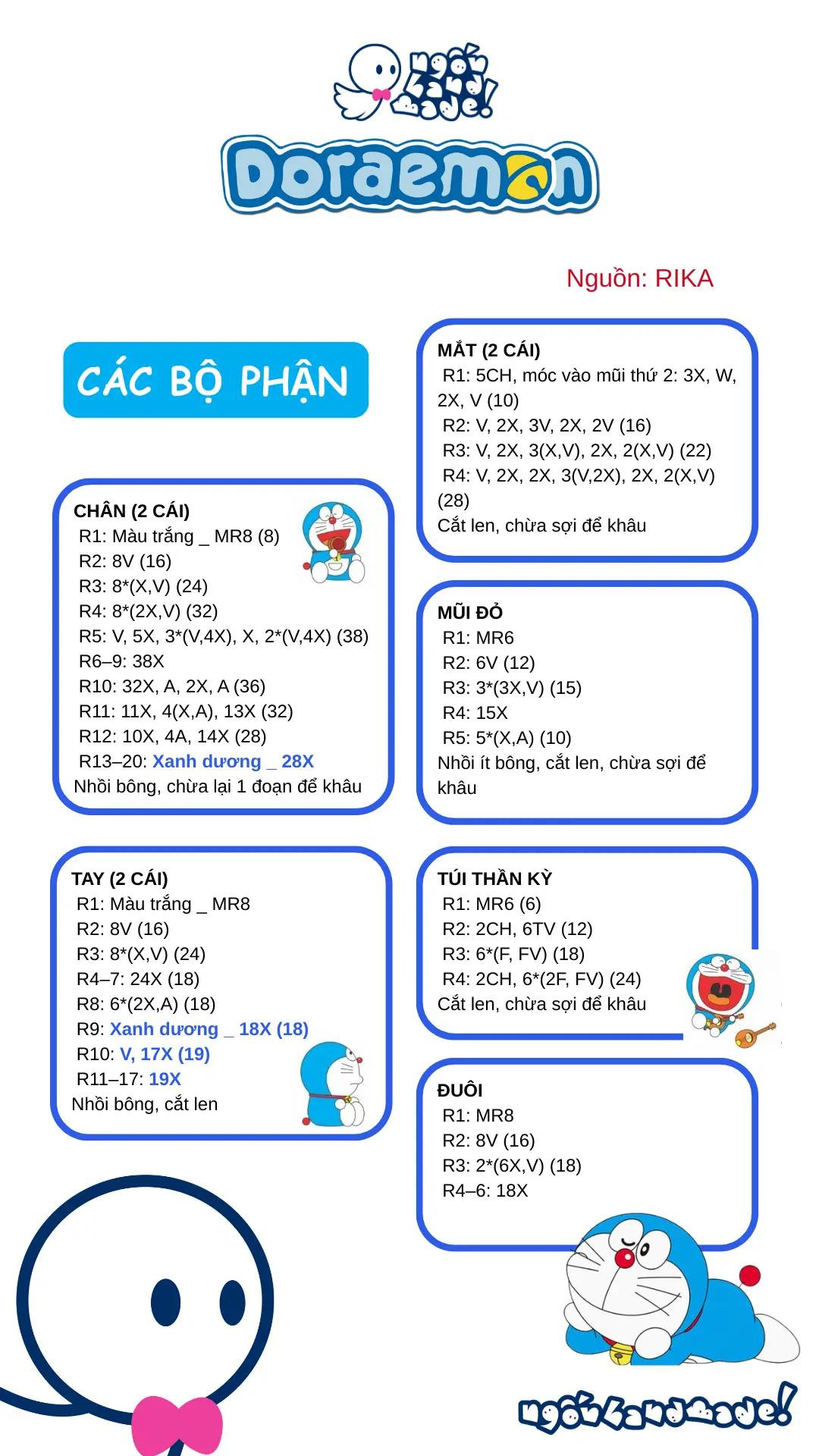 Tạo hình móc len chú mèo máy đáng yêu với biểu cảm vui tươi doraemon