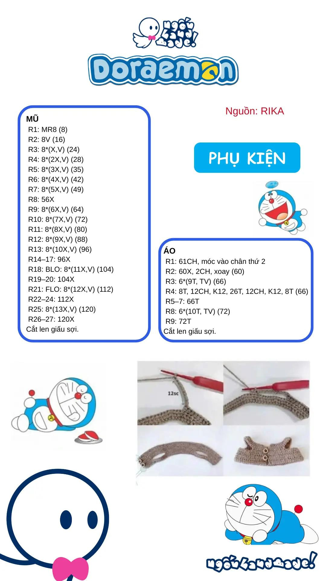 Tạo hình móc len chú mèo máy đáng yêu với biểu cảm vui tươi doraemon