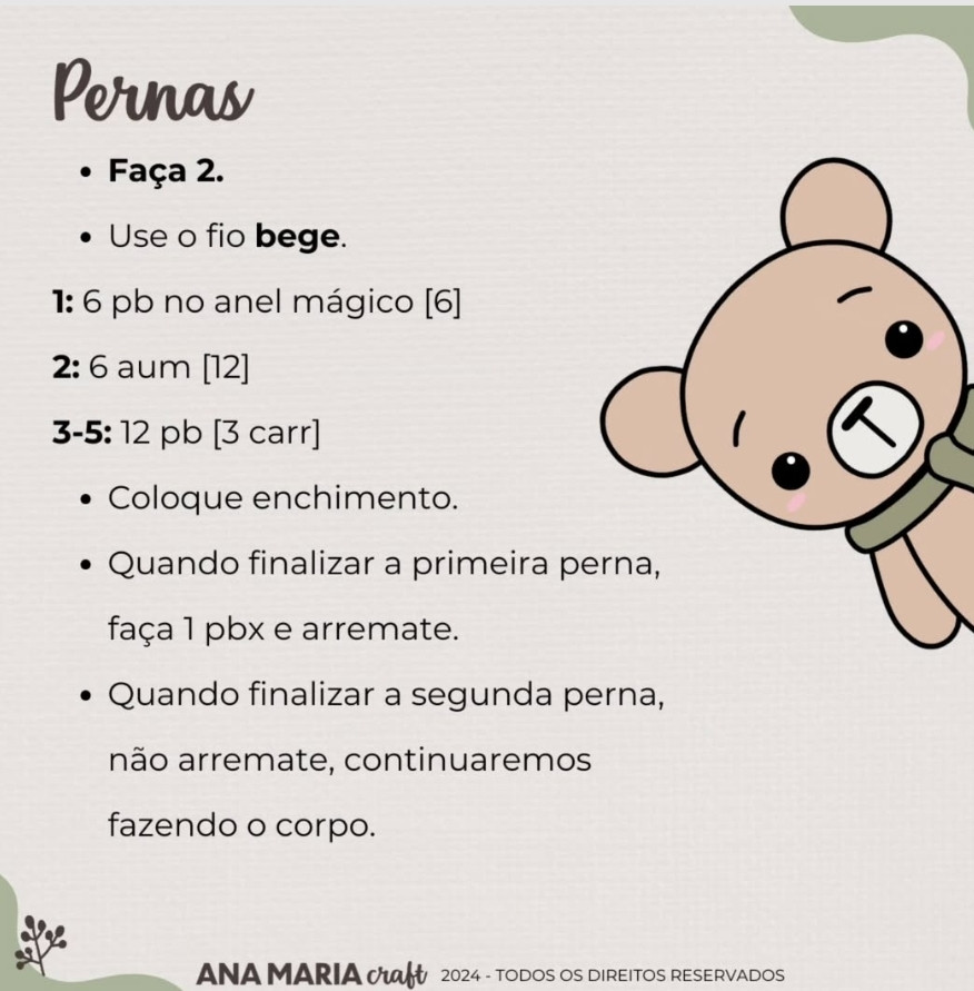 Teddy de Crochê com Chapéu de Natal - Receita Grátis