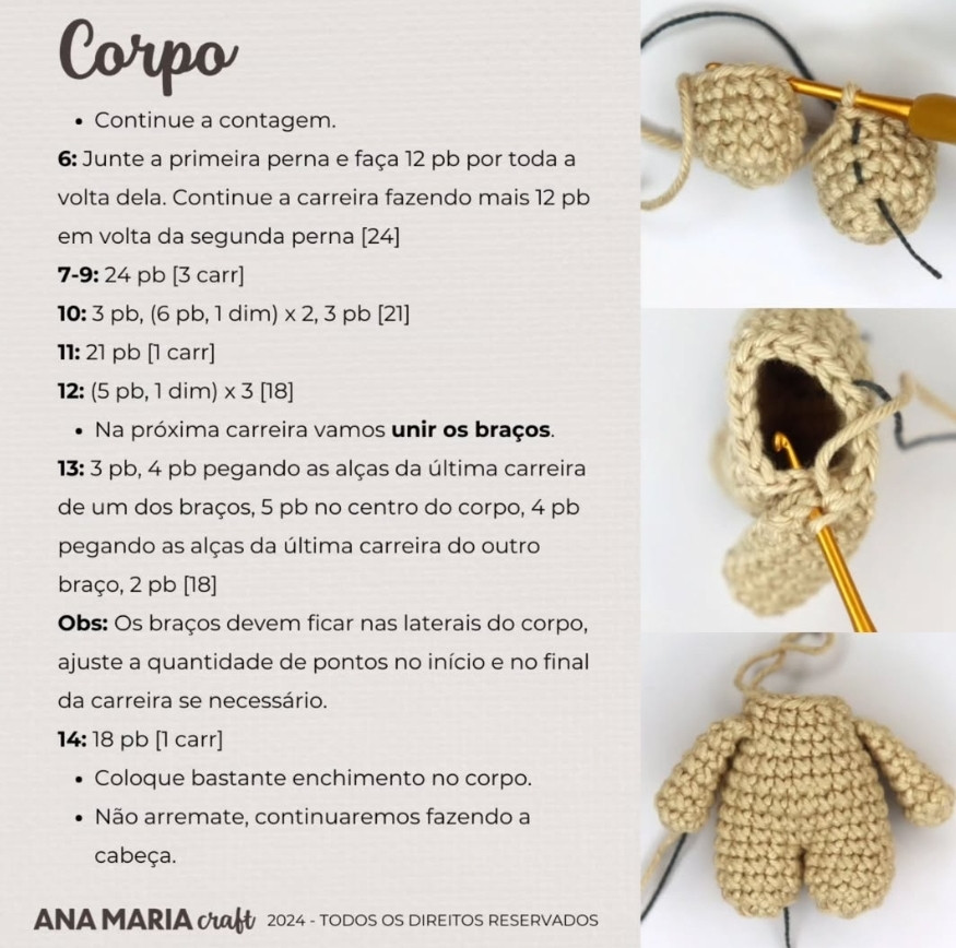 Teddy de Crochê com Chapéu de Natal - Receita Grátis