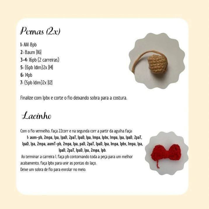 Teddy de Crochê com Gravata Vermelha: Receita Grátis
