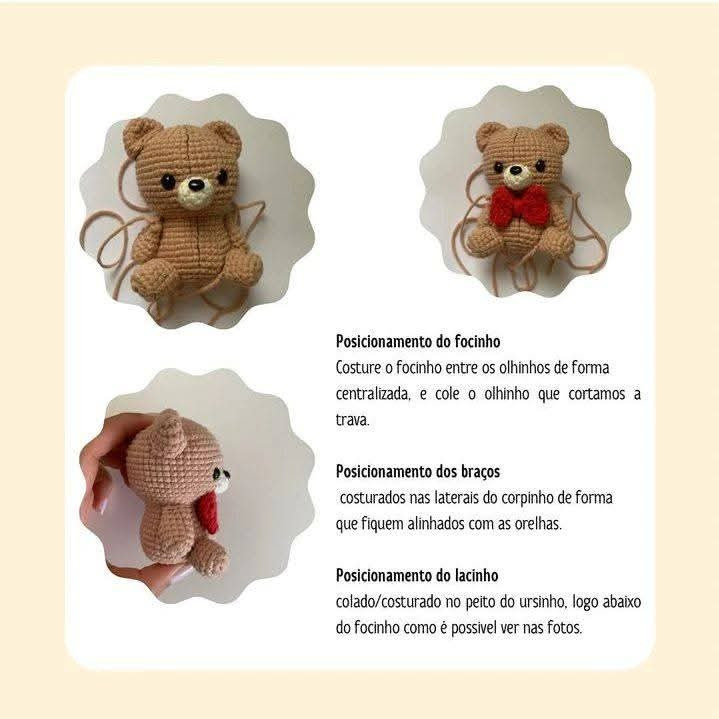 Teddy de Crochê com Gravata Vermelha: Receita Grátis