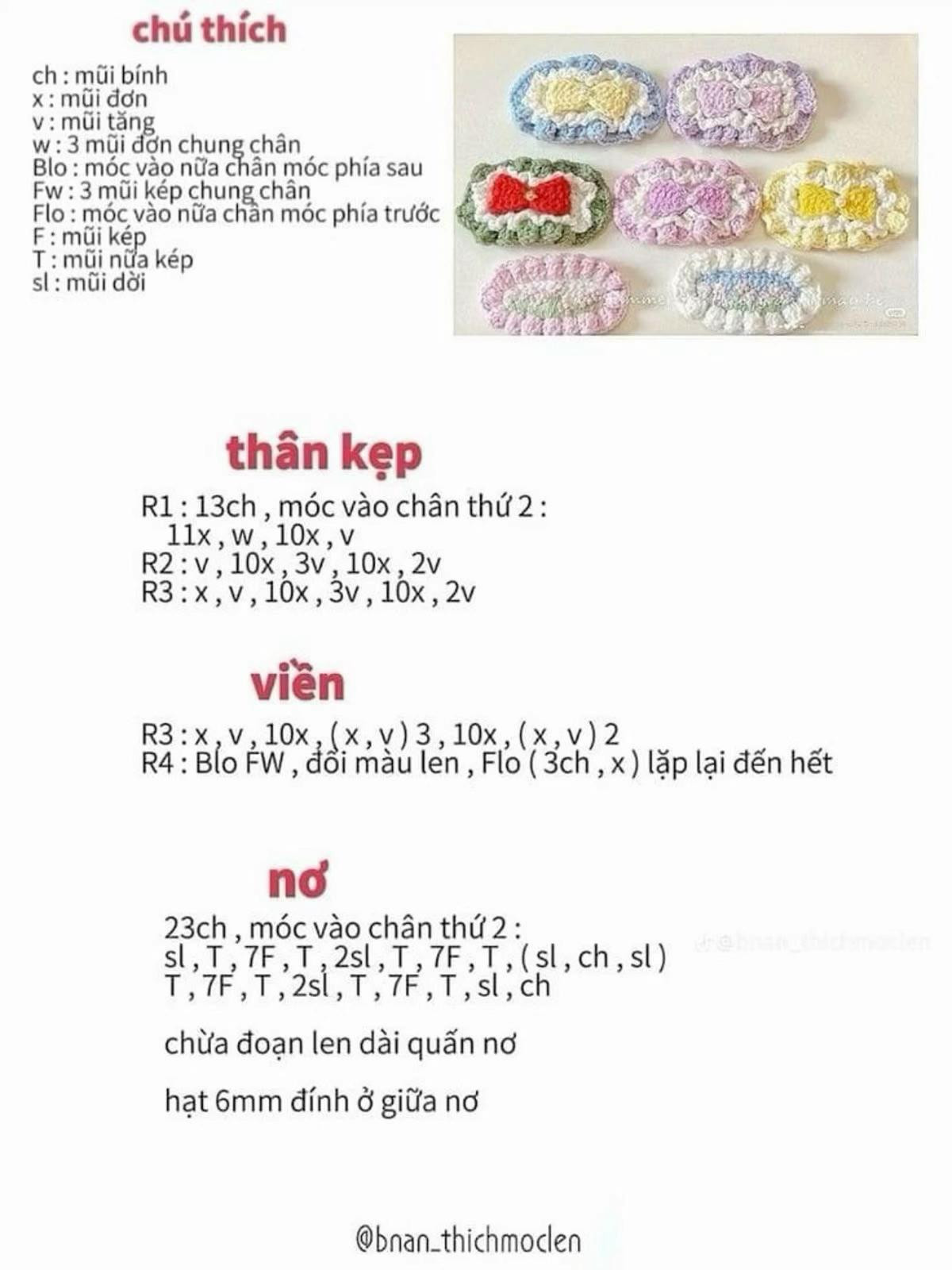 Tổng hợp chart móc kẹp tóc
