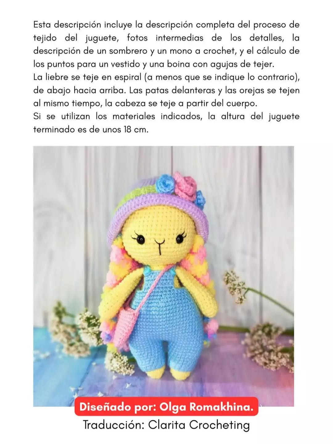 Una adorable liebre tejida con orejas esponjosas y vestimenta colorida