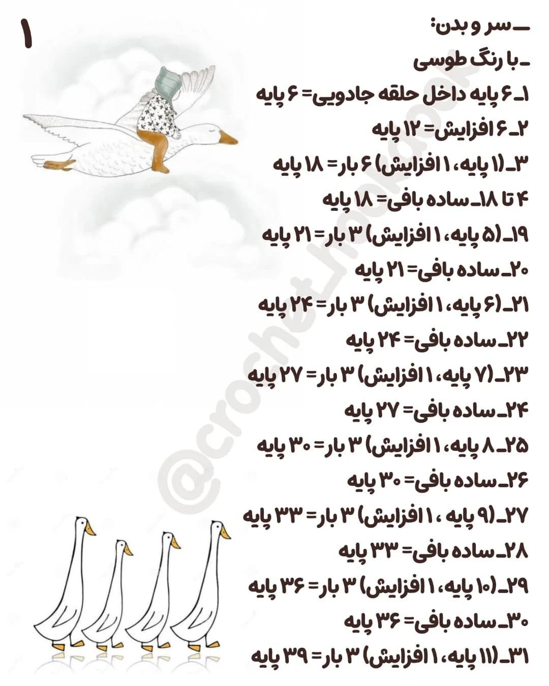 آموزش بافت عروسک اردک با کلاه و عینک
