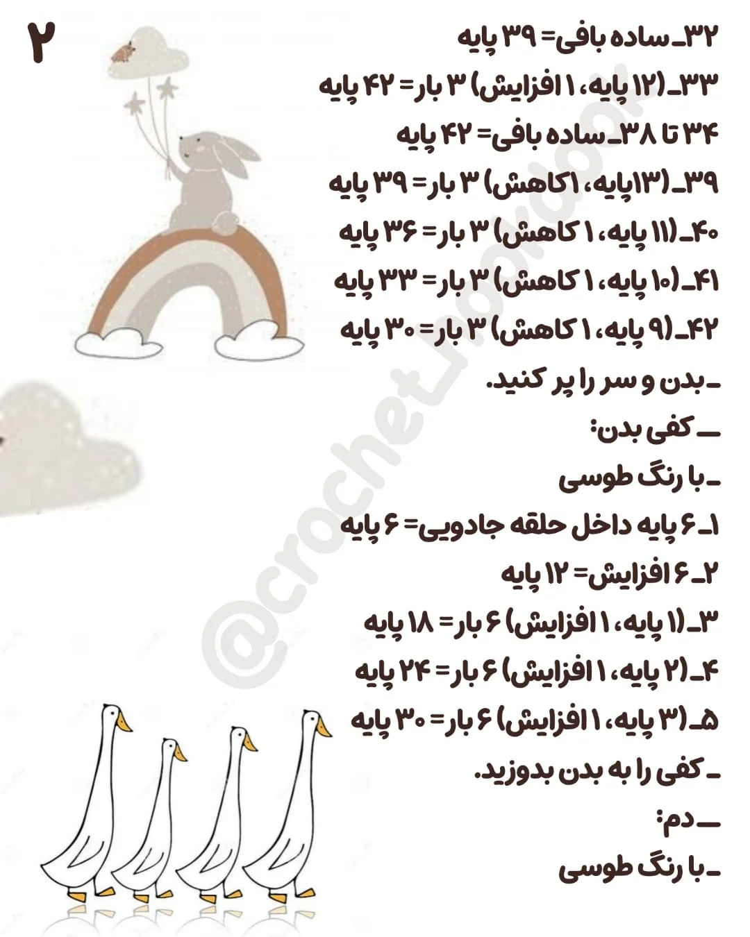 آموزش بافت عروسک اردک با کلاه و عینک