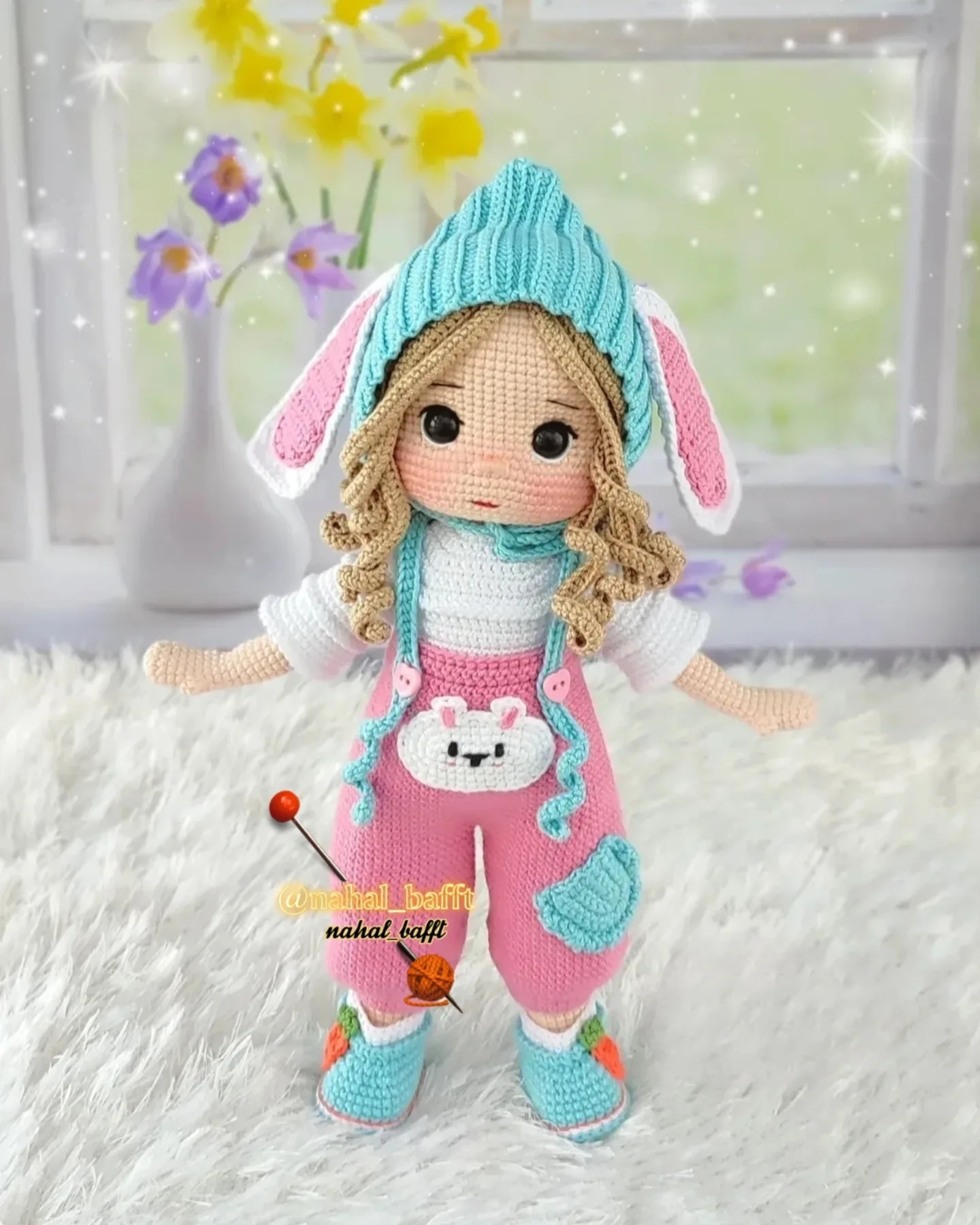آموزش بافت عروسک خرگوشی زیبا با áo vàng و nón tai thỏ