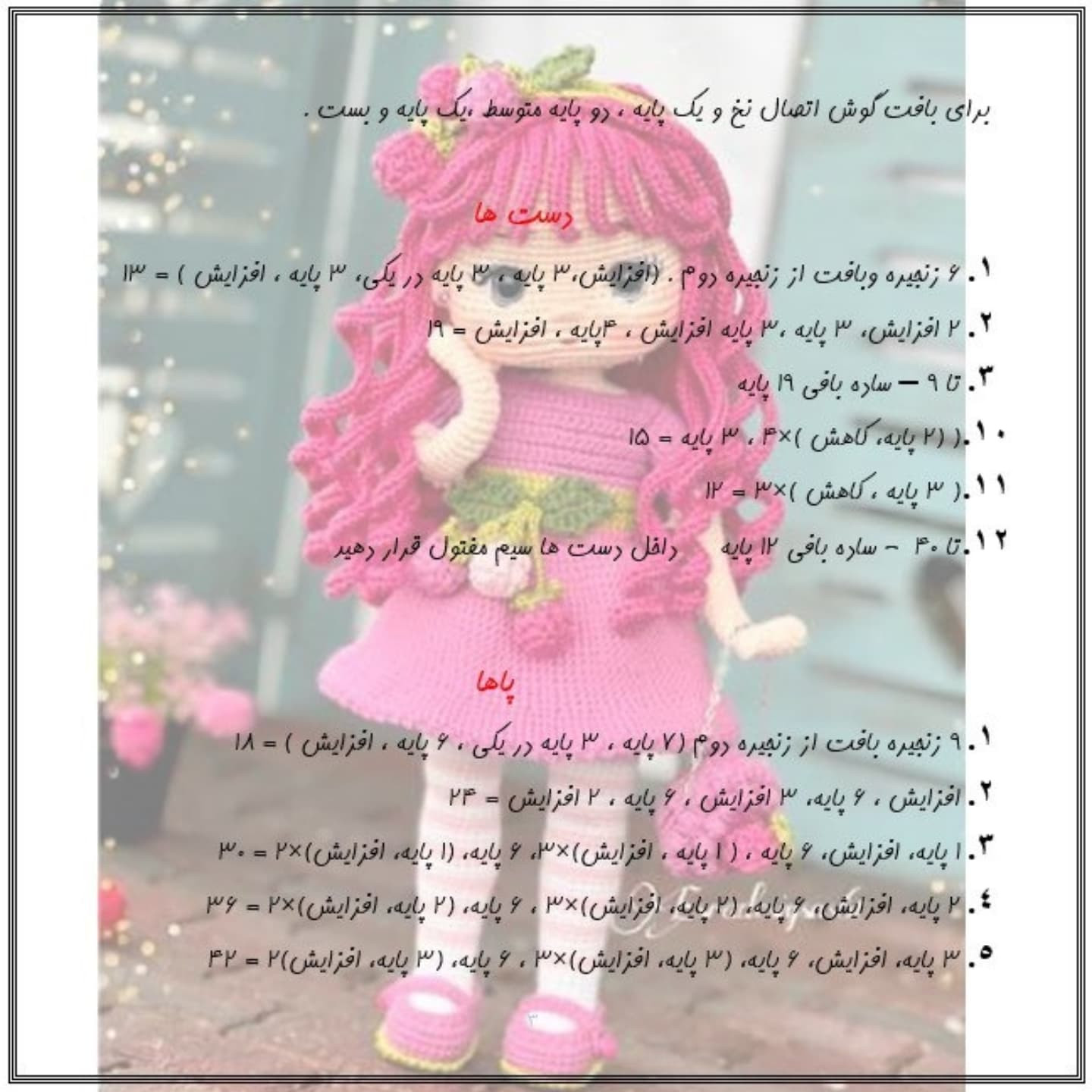 آموزش بافت عروسک قلاب بافی با لباس صورتی