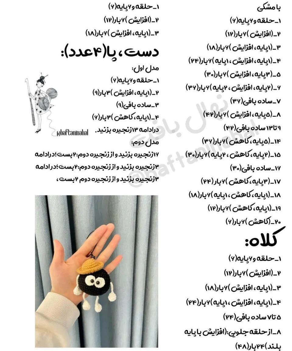 آموزش بافت عروسک قلاب‌بافی شخصیت کارتونی با کلاه