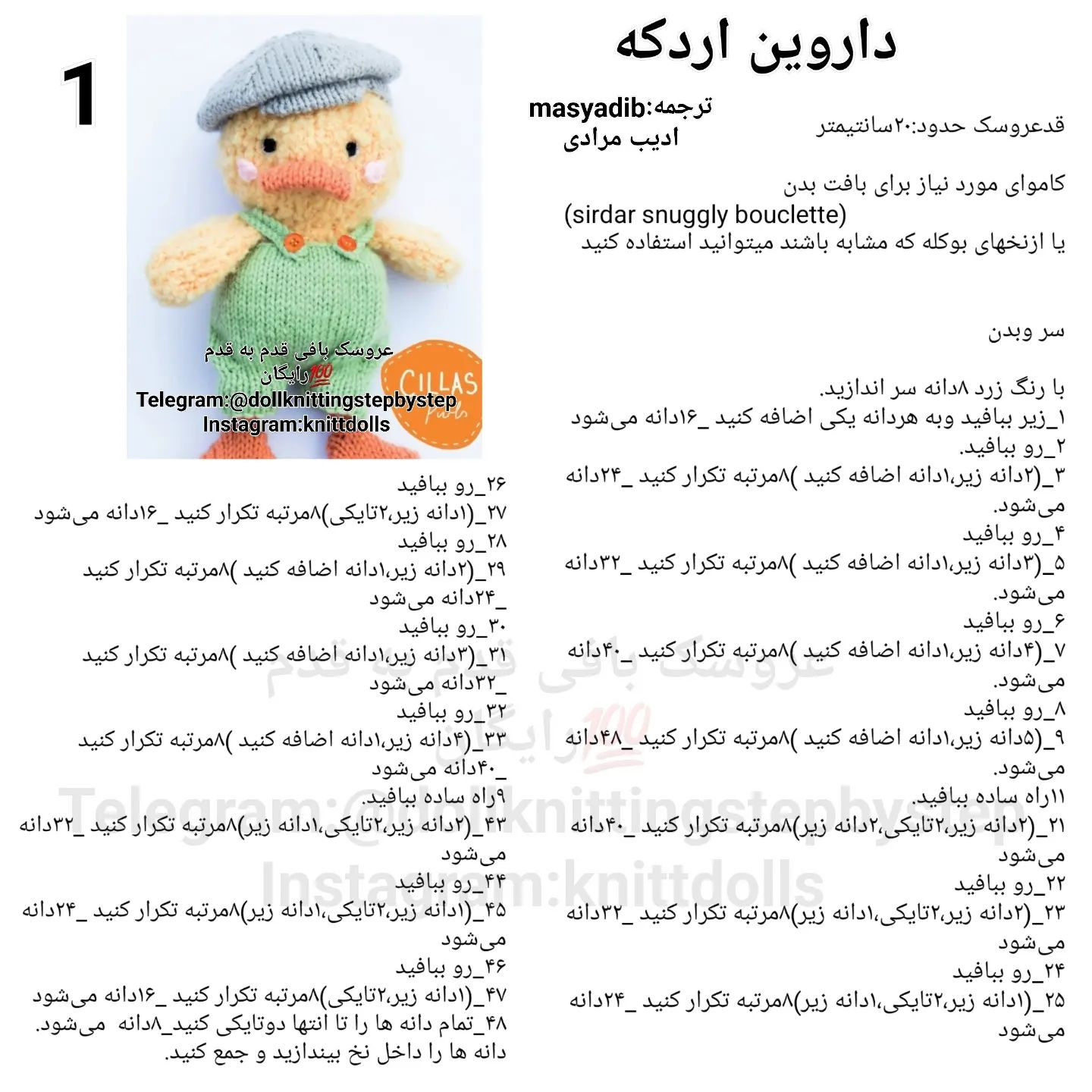 عروسک اردک با کلاه و شلوار سبز