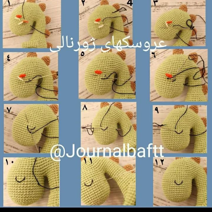 عروسک بافتنی دایناسور آبی با طرح ساده و زیبا
