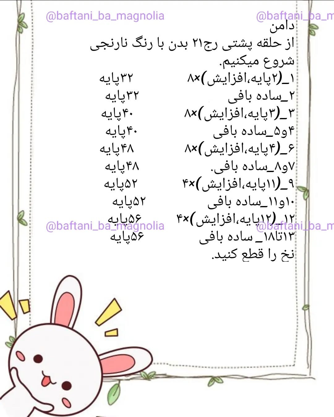 عروسک خرگوش قلاب‌بافی با لباس نارنجی زیبا