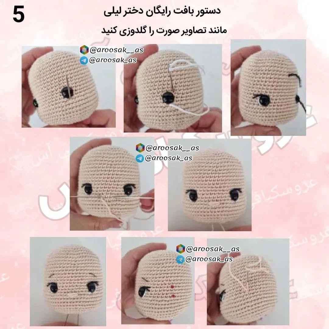 عروسک قلاب‌بافی با لباس قرمز و خاکستری