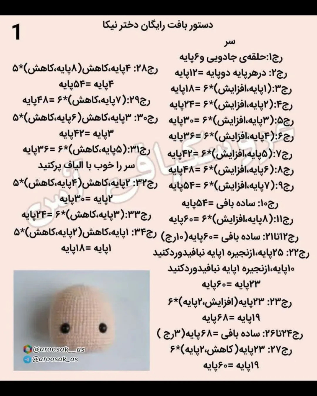 الگوی عروسک بافتنی با لباس زرد شاداب و موهای قهوه‌ای