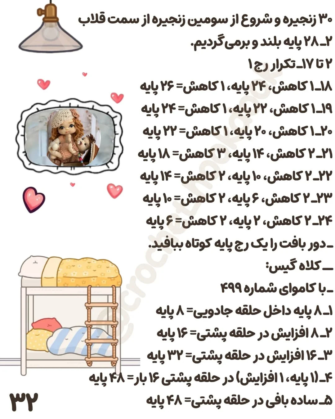 الگوی بافت عروسک با کالسکه و لوازم جانبی