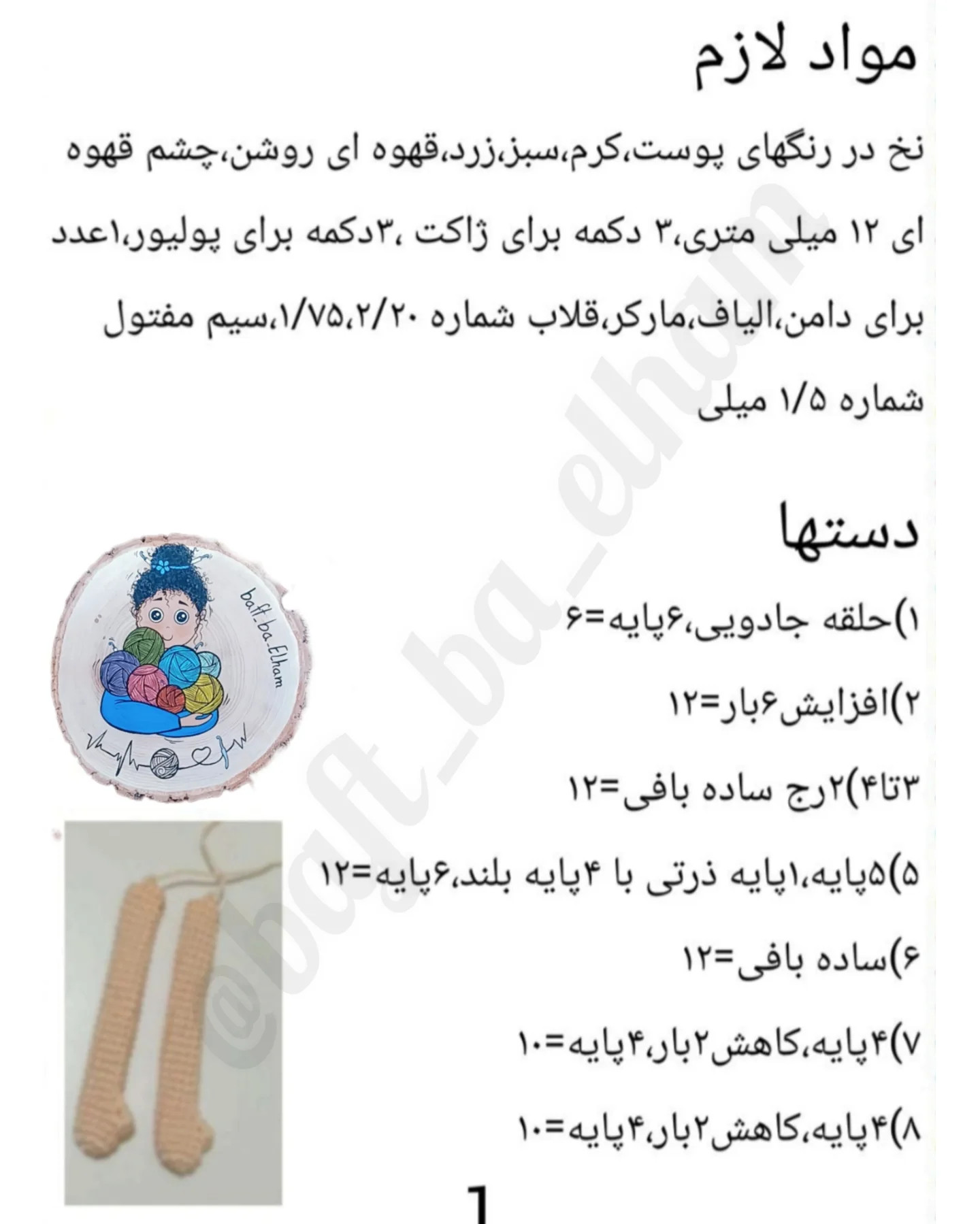 الگوی بافتنی عروسک دختر با کلاه سبز