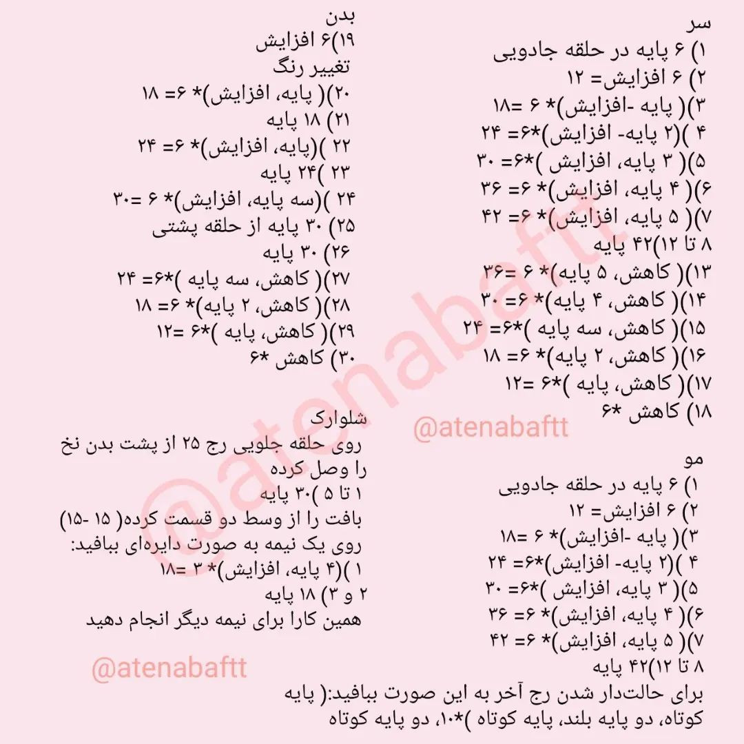 الگوی بافتنی عروسک پری با لباس صورتی