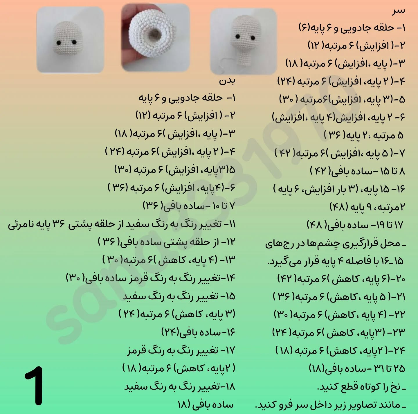 الگوی قلاب‌بافی عروسک کوتوله بامزه با کلاه نوک‌تیز