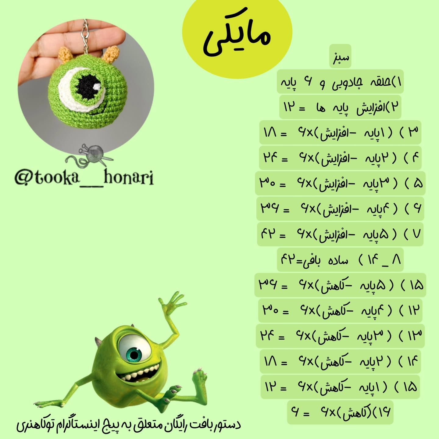 الگوی قلاب‌بافی برای جا کلیدی شخصیت کارتونی