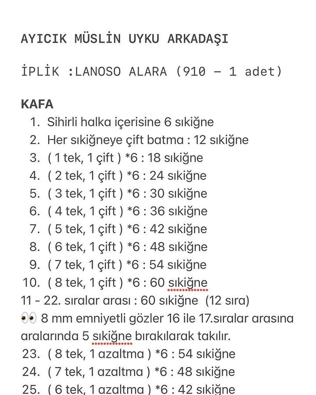 Amigurumi Ayı Modeli: Sevimli ve Kolay Móc Len Chart