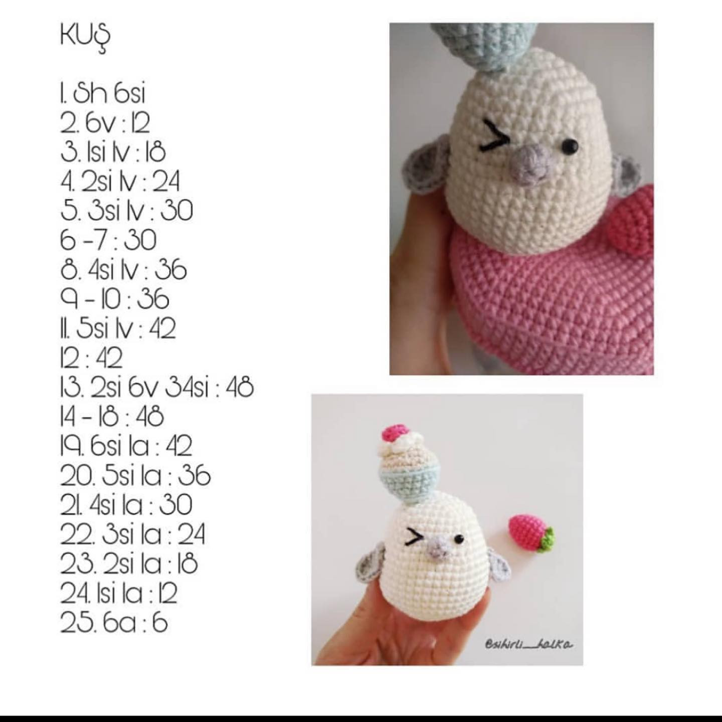 "Amigurumi Kuş ve Çilekli Kavanoz Kapağı Örgü Deseni"