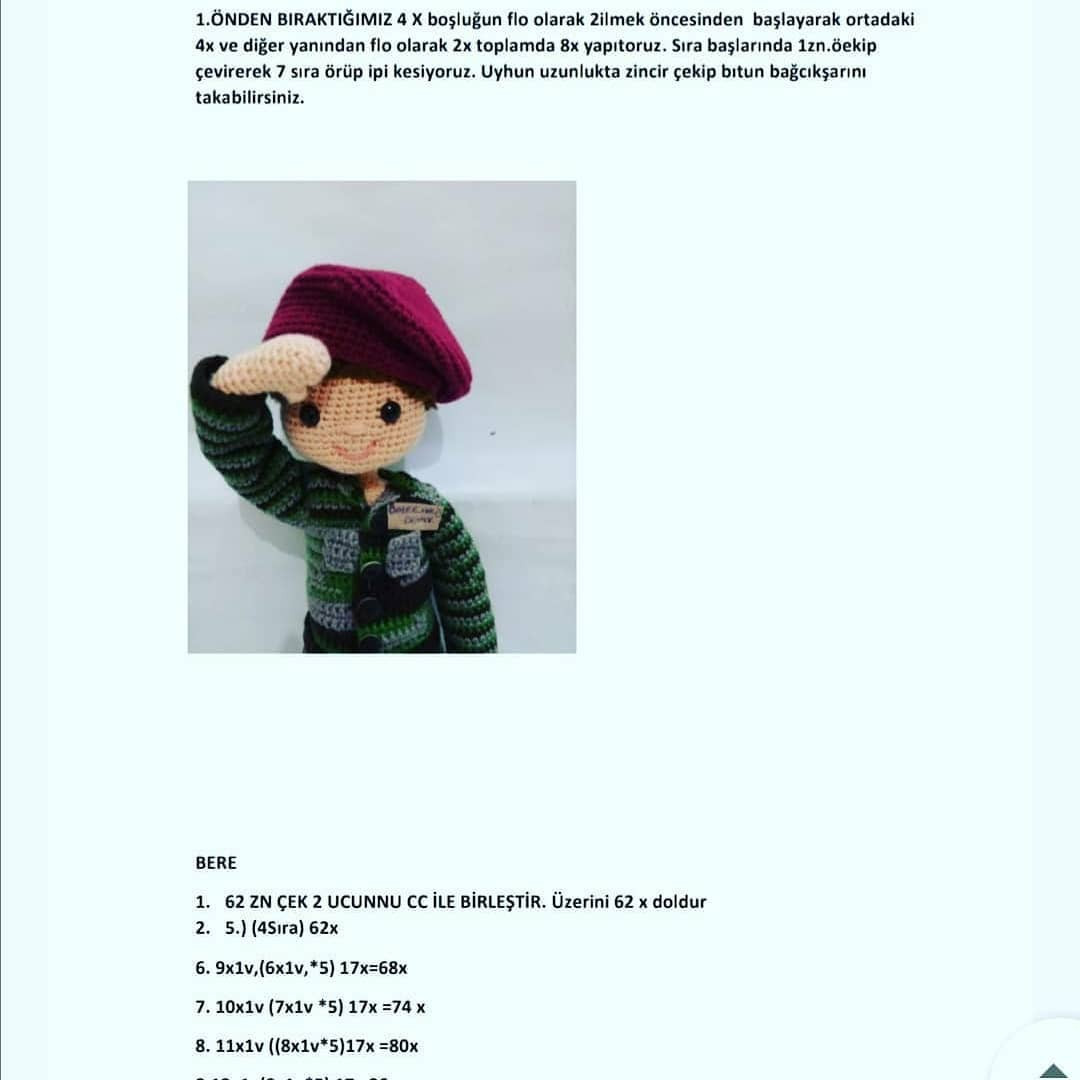 Asker Üniformalı Amigurumi Bebek Örgü Modeli