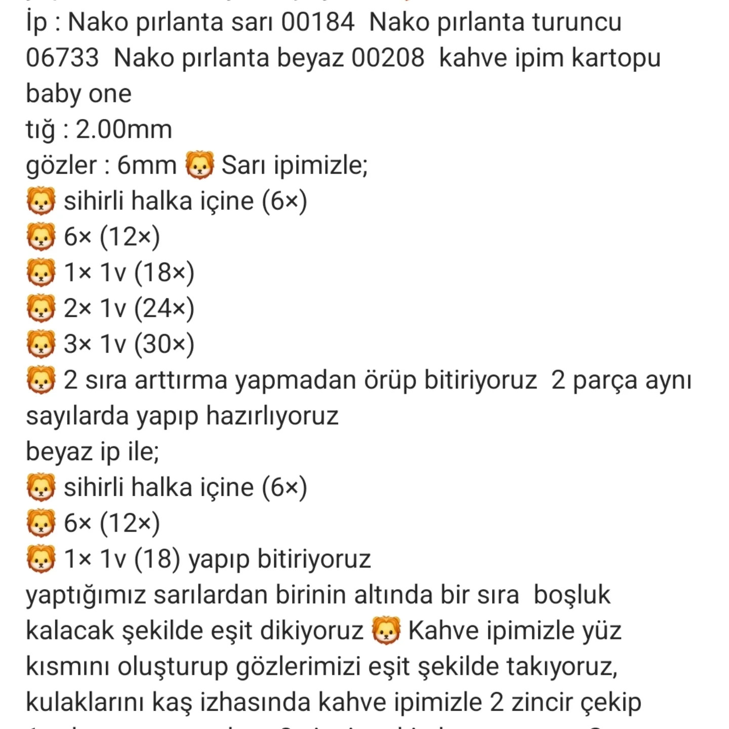 Aslan Yüzü Amigurumi İçin Adım Adım Tığ İşi Kılavuzu