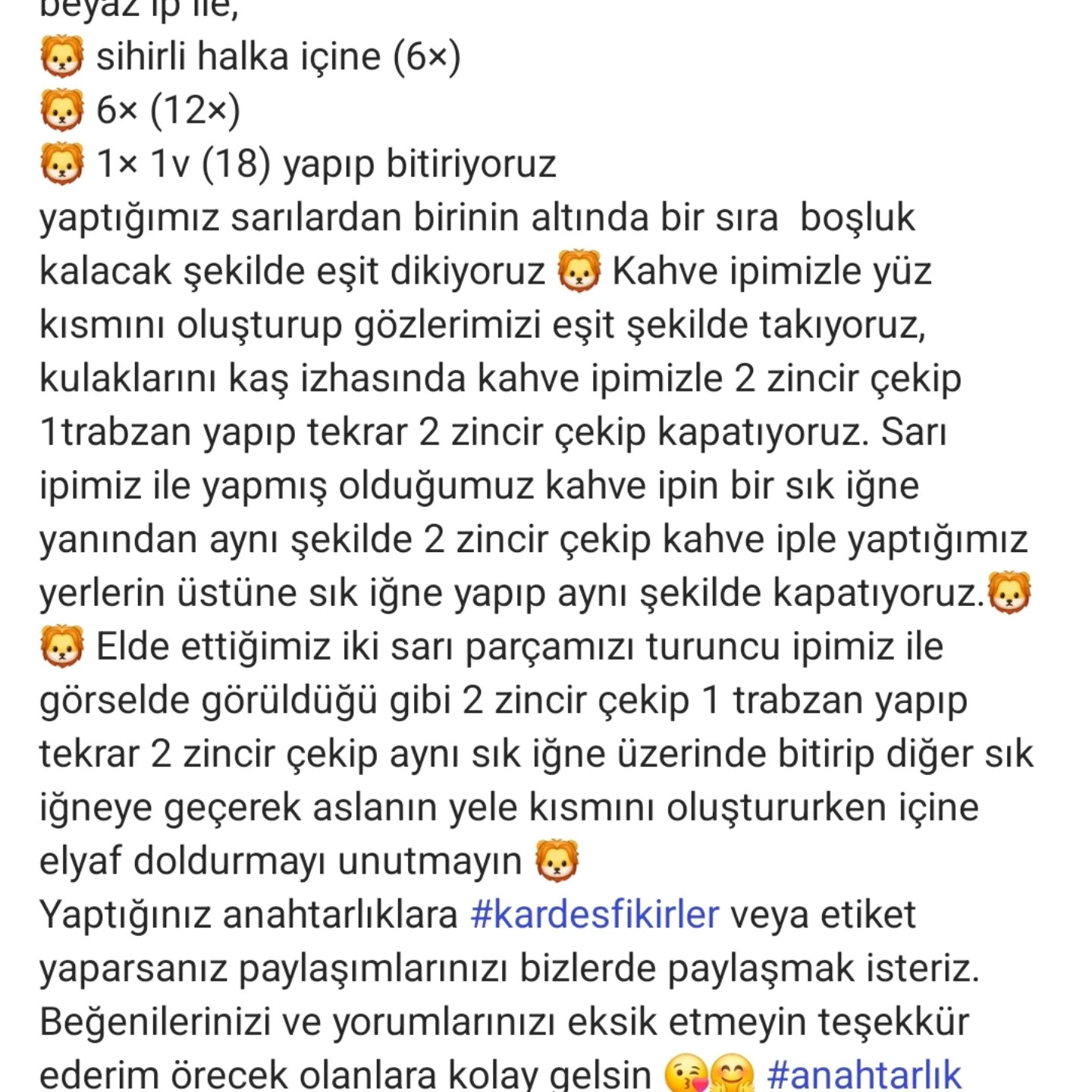 Aslan Yüzü Amigurumi İçin Adım Adım Tığ İşi Kılavuzu