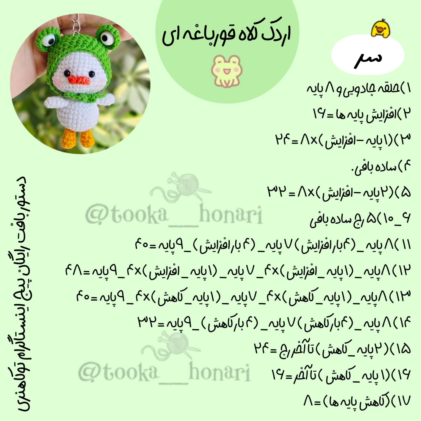 بافت عروسک اردک با کلاه قورباغه‌ای