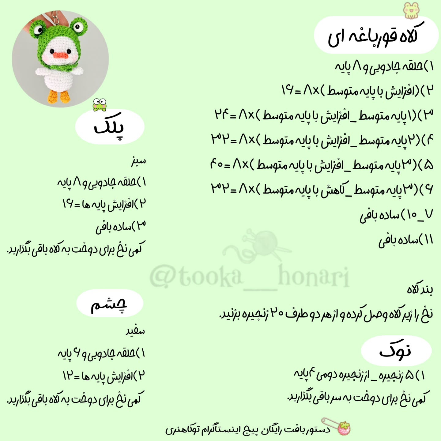 بافت عروسک اردک با کلاه قورباغه‌ای