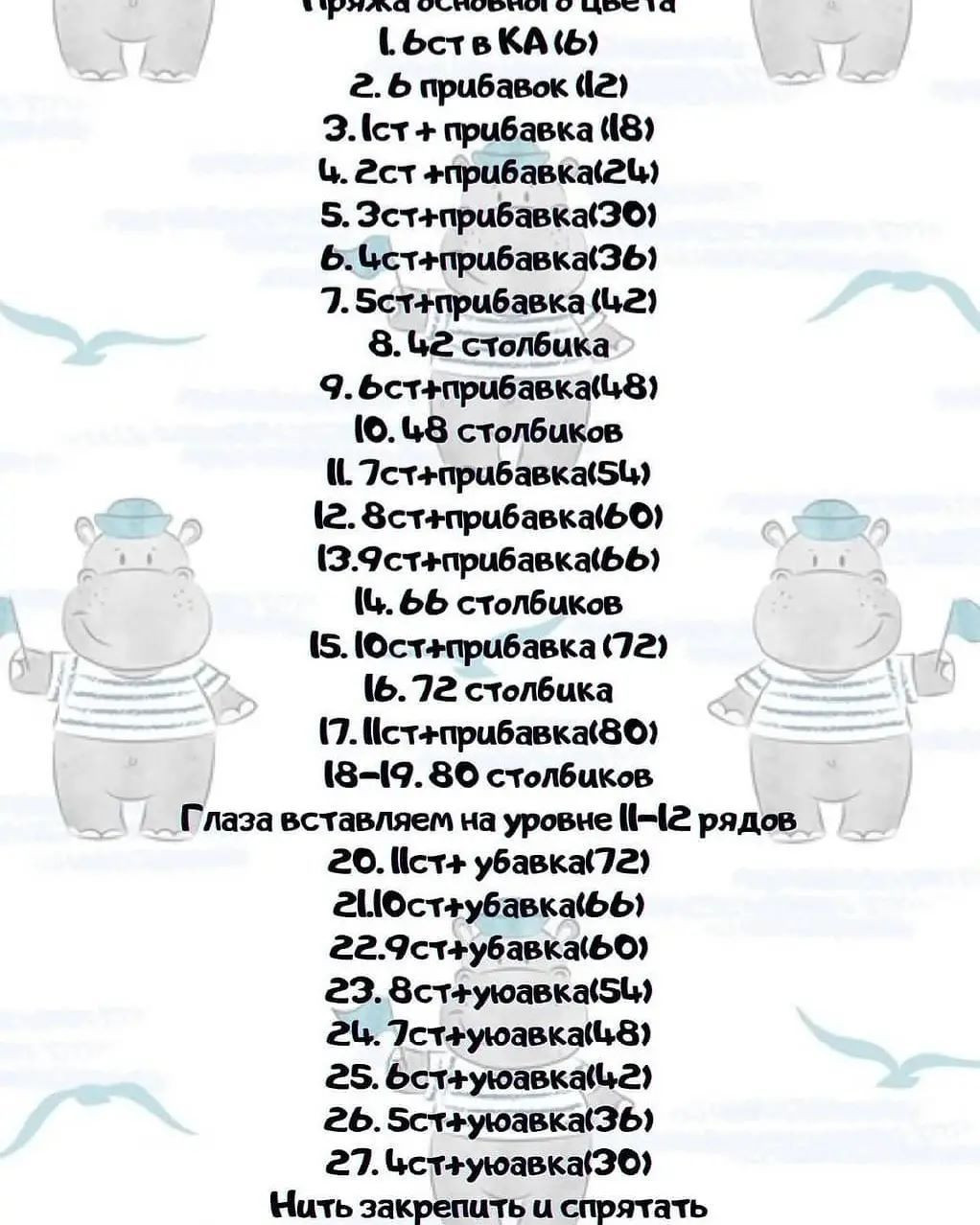 Бесплатное описание для вязания игрушки бегемота и паровоза