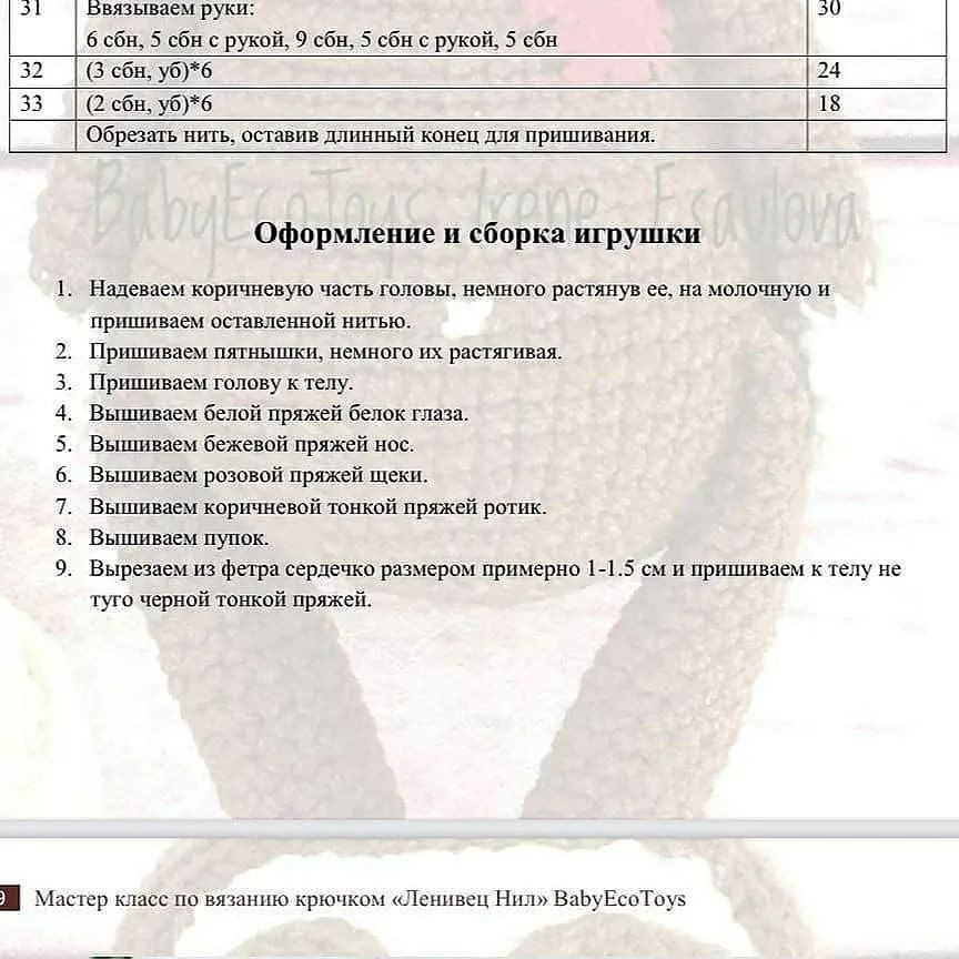Бесплатный мастер-класс по вязанию ленивца крючком