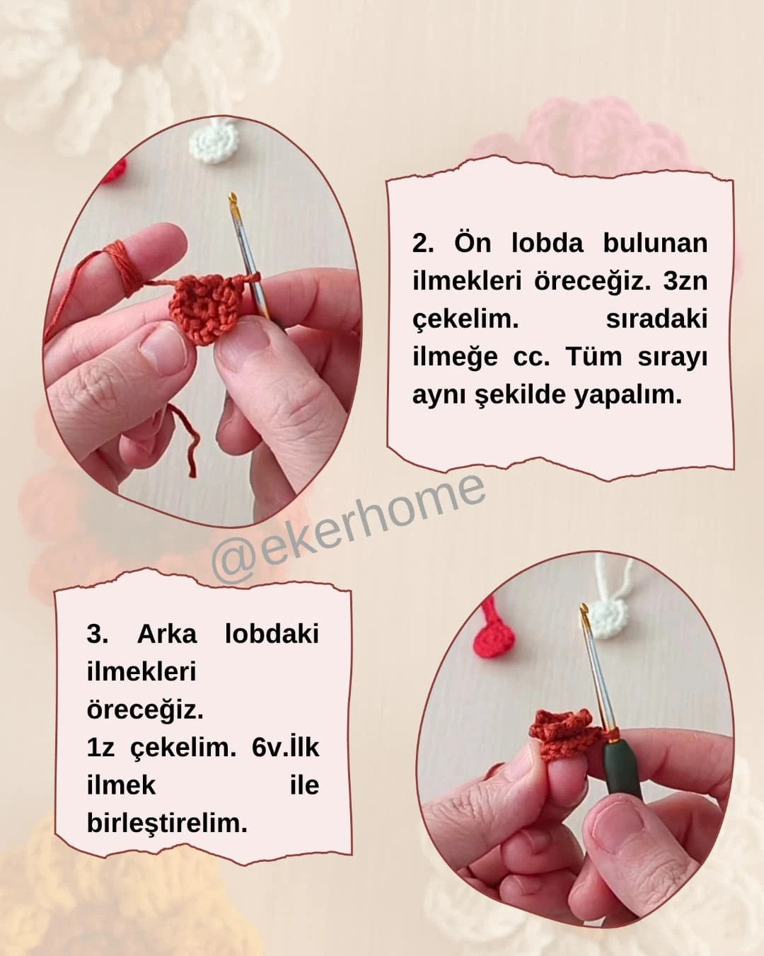Boyutlu Çiçek Motifi: Ücretsiz Örgü Şeması