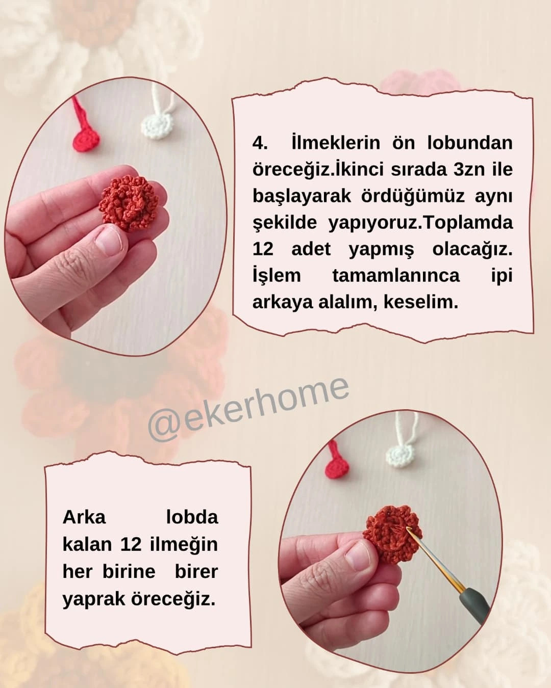Boyutlu Çiçek Motifi: Ücretsiz Örgü Şeması