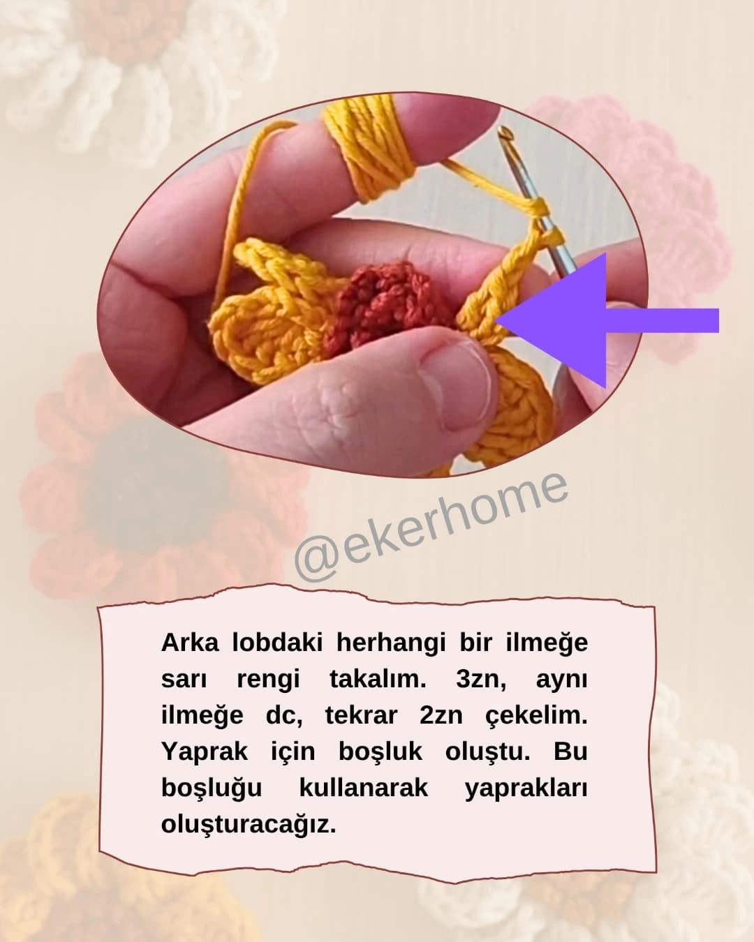 Boyutlu Çiçek Motifi: Ücretsiz Örgü Şeması