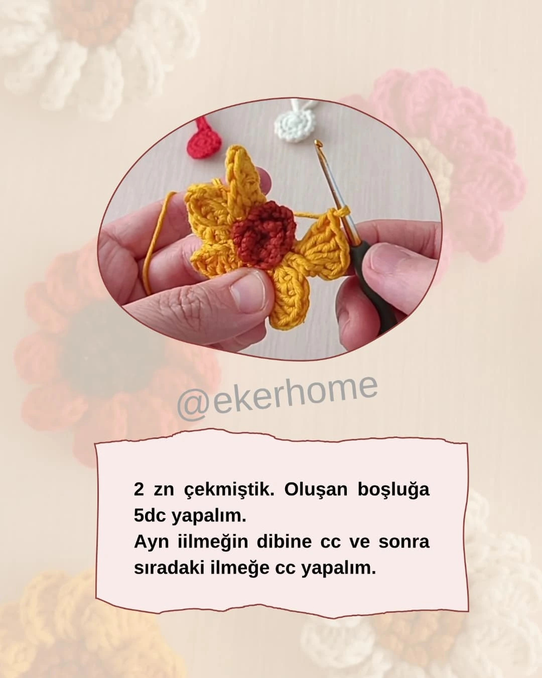 Boyutlu Çiçek Motifi: Ücretsiz Örgü Şeması