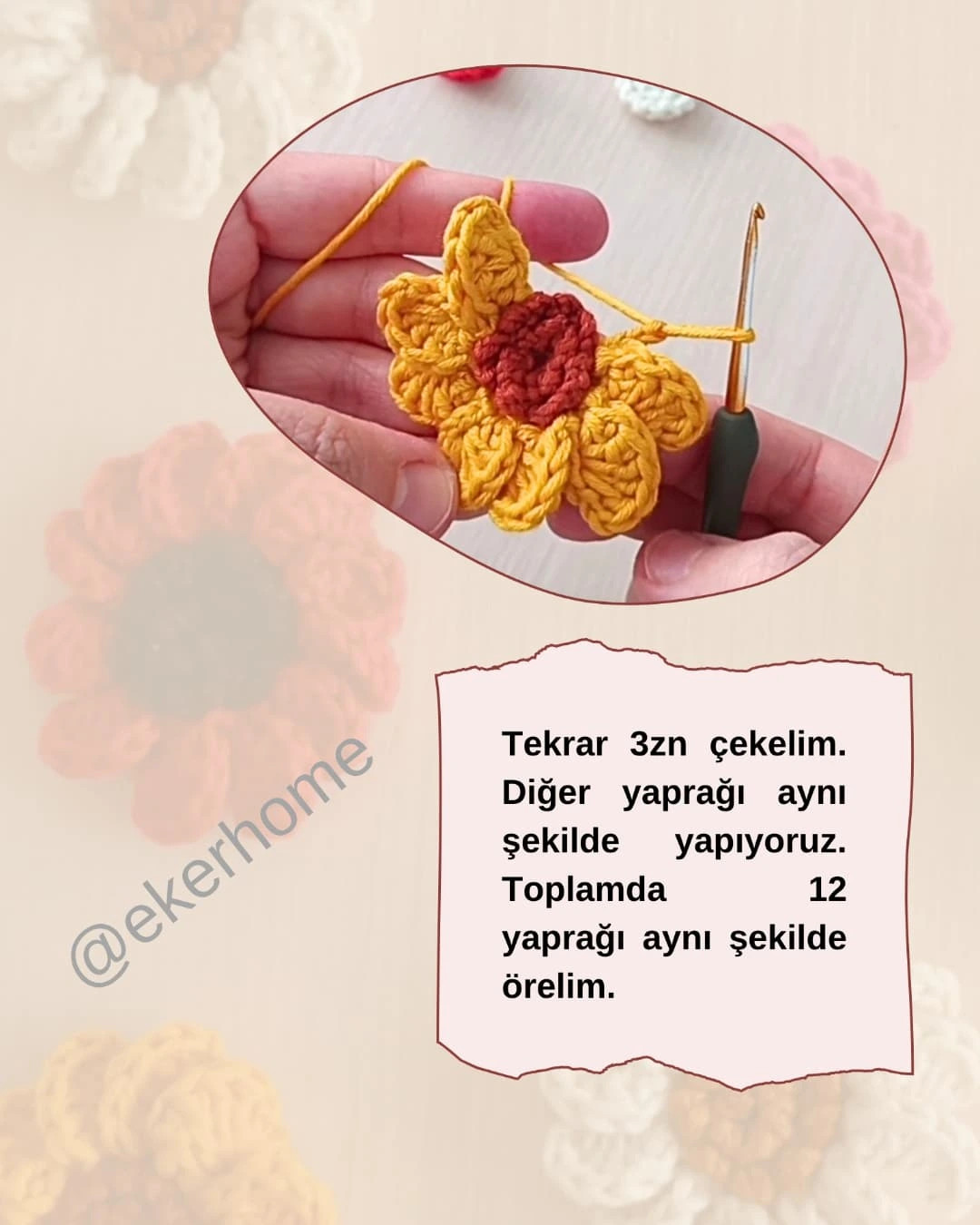Boyutlu Çiçek Motifi: Ücretsiz Örgü Şeması