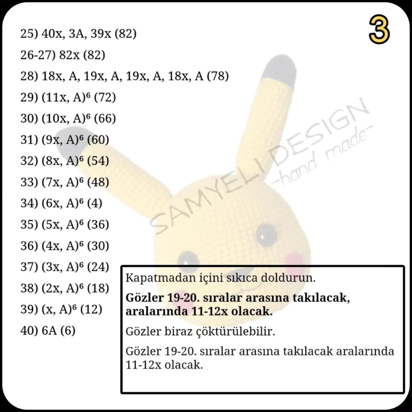 Büyük Boy Pikachu Amigurumi Yapım Rehberi