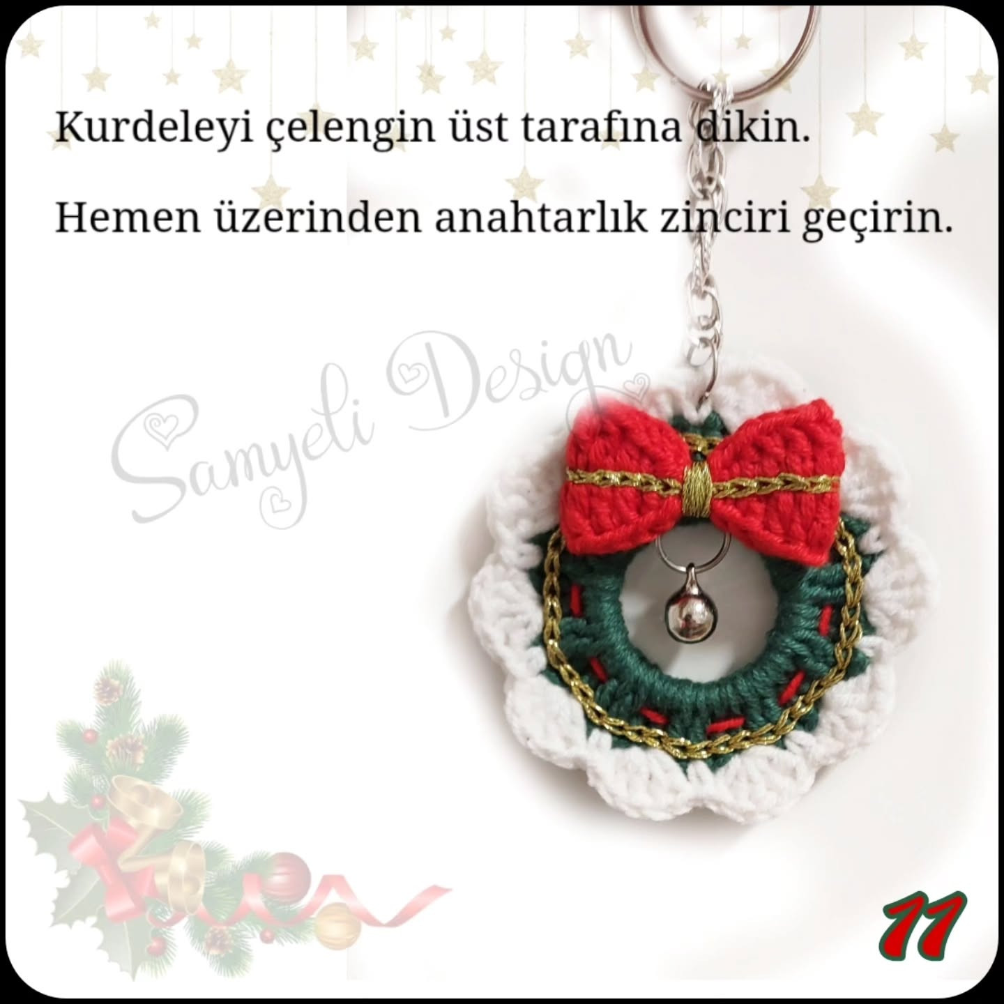 Çelenk Şeklinde El Yapımı Tığ İşi Anahtarlık Modeli