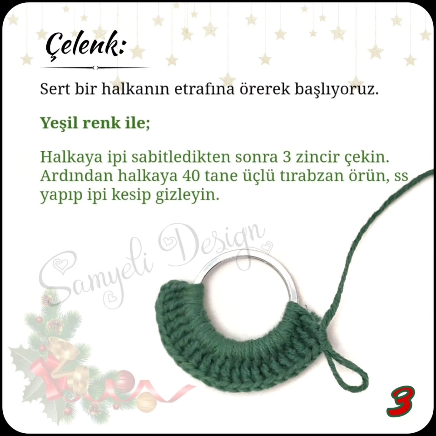 Çelenk Şeklinde El Yapımı Tığ İşi Anahtarlık Modeli