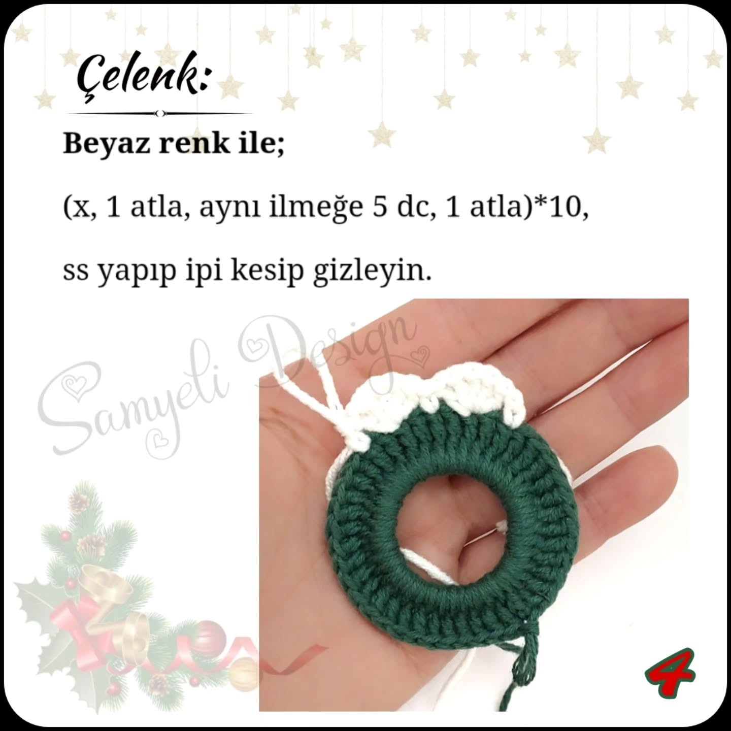 Çelenk Şeklinde El Yapımı Tığ İşi Anahtarlık Modeli