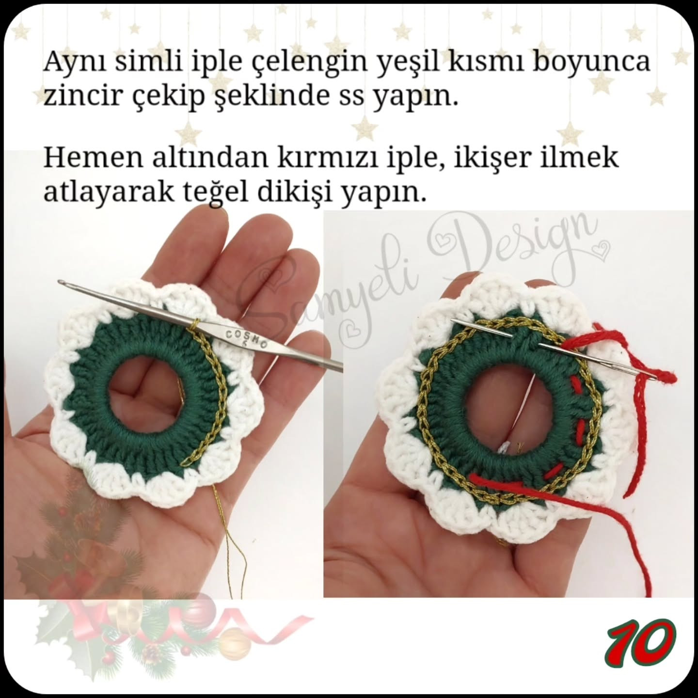 Çelenk Şeklinde El Yapımı Tığ İşi Anahtarlık Modeli