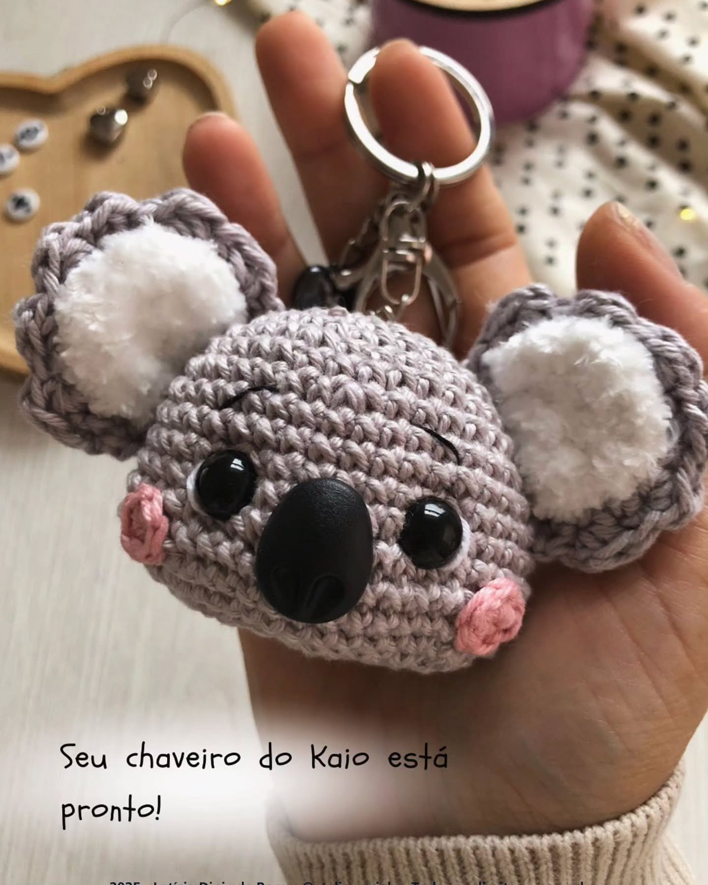 Chaveiro de Crochê: Kaio, o Coala - Receita Grátis
